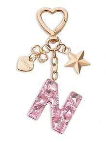 Llavero con letra linda, llavero rosa con diamante, llavero colgante de letra mayúscula de resina con lámina, llavero elegante, regalo para mujer, decoración de billetera, Día del Padre, Día de la Madre, regalo de cumpleaños, regalo festivo de Acción de Gracias y Navidad. - Polvo de diamante - Ver 17