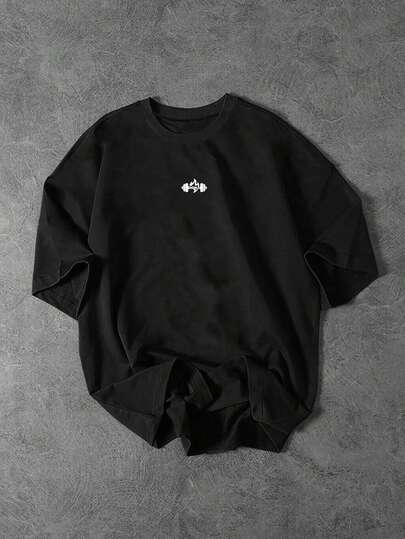 Sport MetroGents Men's Barbell Print Loose Fit Short Sleeve Sports T-Shirt