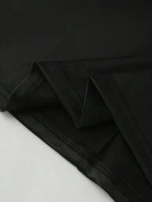 GlowEve Women's Elegant Pleated Waist Solid Color Square Neck Short Dress, Summer - Black - View 4