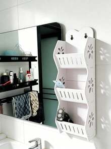 1 X Estantería de baño de 3 niveles montada en la pared, de color blanco, hecha de material de PVC, estantería de almacenamiento multifuncional para baño montada en la pared, resistente a la humedad, de gran capacidad, organizador de baño, estantería de almacenamiento de varios niveles sin perforación. - Blanco - Ver 3