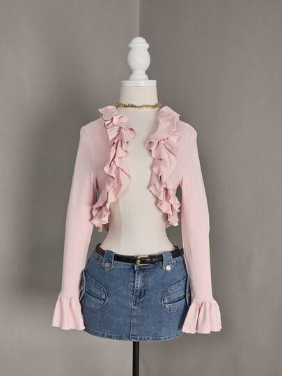 Glisette Ruffled Hem Fitted Flare Sleeve Design Fashionable Blouse, Suitable For Spring & Autumn