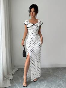 Elenzga Đầm nữ mùa hè màu đen chấm bi, chất liệu vải, xếp ly, viền ren, thiết kế xẻ tà, thanh lịch, thích hợp làm quà sinh nhật, hẹn hò, dự tiệc, ngày Valentine, lễ hội, du lịch, đi biển, phong cách đường phố, trang phục mùa hè, đầm hè, hàng mới về, sản phẩm thời trang, thiết kế độc đáo, đa năng. - Màu be - Xem 6