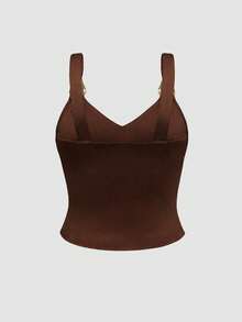 INAWLY Áo tank top cổ chữ V ôm sát, trang trí kim loại, dành cho nữ cỡ lớn, thích hợp cho kỳ nghỉ hè, tiệc tùng, hẹn hò, du thuyền, nghỉ mát, bãi biển, lễ hội âm nhạc, phong cách Bohemian. - màu nâu - Xem 4