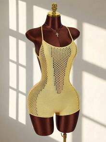 Amplova Women's Spaghetti Strap Backless Jumpsuit With Deep V Neck, Suitable For Vacation Outfit, Cute & Mini - Yellow - View 7