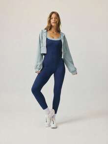 Aralina Leisurewear Active Pastel Pink Body-Hugging Shapewear Active Jumpsuit - Navy Blue - View 7