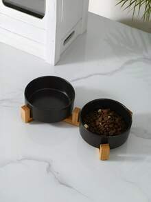 Ceramic Dual Bowl Pet Feeder Ergonomic Angled Design Non Slip Base Stable Dishwasher Cat Dog Water Food Set Black - multicolor - View 3