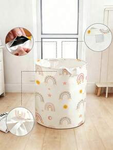 1 Piece, Cartoon Rainbow Pattern Printed Large Capacity Foldable Circular Storage Basket, Storage Basket With Handle, Bathroom, Room Multi-Purpose Storage Basket, Laundry Basket, Dirty Clothes Basket, Room Miscellaneous Sorting Storage Basket Large Capacity Storage Box, Clothing Storage, Toy Miscellaneous Storage, Multi-Purpose Covered Storage Box, Foldable Dirty Clothes Basket, Storage Basket, Laundry Basket. - Multicolor - View 3