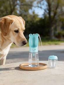 便携式宠物旅行水瓶，适用于狗、猫、幼犬，带食物容器，防漏防滑，户外散步、远足、露营旅行必备，可折叠轻便耐用，宠物配件，夏季海滩公园旅行宠物用品，狗狗饮水器 - 蓝色 - 淺藍色 - 查看 5