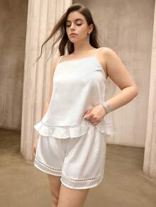 Flouryn Luxury Minimalist Satin Chiffon Camisole And Shorts Pajama Set, Sexy Summer Homewear Gym Brown - White - View 4