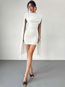 asdFirerie Vestido elegante y casual con cinta fluida y delgada, vestido de festival/vestidos elegantes para fiesta/atuendos de Acción de Gracias para mujeres/vestido de Año Nuevo/vestidos de invierno para mujeres/ropa de otoño/vestido de Año Nuevo/vestido de fiesta/falda negra/vestido negroasd TYJH - Blanco - Ver 5