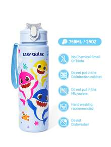 BABY SHARK X SHEIN Botella de agua de 750 ml / 25 oz con pajita de silicona y tapa a prueba de derrames, adecuada para viajes, turismo y uso escolar - Celeste - Ver 5