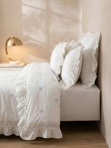 Cirelle 2/3 Pcs Polyester Bedding Set With Bow Embroidery & Ruffle Trim – Modern All-Season Duvet Cover + 1/2 Pillowcases (No Comforter), Wrinkle-Resistant & Soft Home Decor - White - View 3