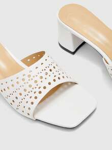 CUCCOO BIZCHIC Ladies Burgundy Hollow Upper High Heel Sandals, Square Toe Comfort High Heel Sandals Commuter Style Sandals Summer Shoes - White - View 8
