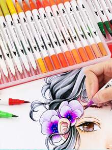 1PC Dual Tip Brush Marker Pen Fine Tip And Soft Brush Tip Art Markers For Adult Kids Coloring Hand Lettering Journaling Calligraphy Drawing Painting School Supplies With Vibrant Ink Ergonomic Grip Portable Case - various - View 5