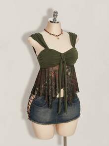 SHEIN ICON 女士度假风拼接腰果印花系带吊带背心 - 彩色 - 查看 7