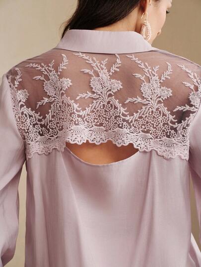 Anewsta Loose Fit Sheer Lace Back Pastal Women Blouse Flattering For Autumn Golf Sexy