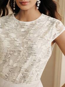 Anewsta Nouveau T-shirt d'été à col rond, manches courtes, en maille transparente avec perles. Blouse affinante pour femmes - Nude - Voir 3