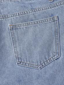 SHEIN Sweetro Quần short denim màu xanh nhạt dáng casual ngọt ngào dành cho nữ, điểm nhấn là nơ trắng. - Rửa nhẹ - Xem 4