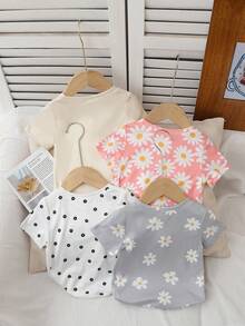 Baby Girl Floral Print Casual Versatile Daily Wear Short Sleeve Top - Multicolor - View 2