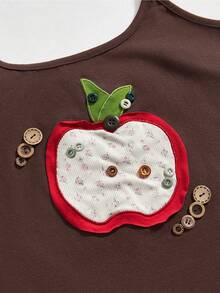 Sweetness Millennium Vintage Spring/Summer Basic Versatile Apple Embroidered Floral Button Decor Plus Size Camisole And Tank Top - Brown - View 2