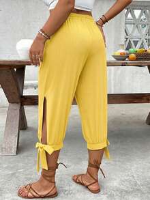 Breezaya Plus Size High Waist Drawstring 7/8 Pants, Spring/Summer - Yellow - View 4