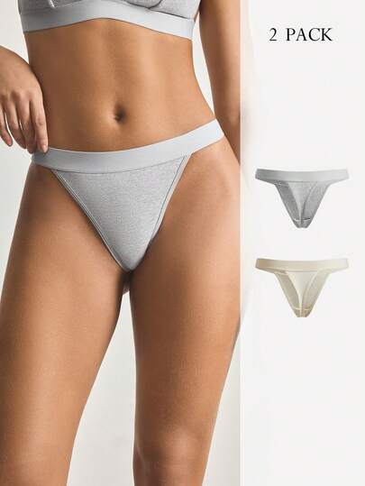 Ocili Women's Solid Color Ribbed Thong Panties