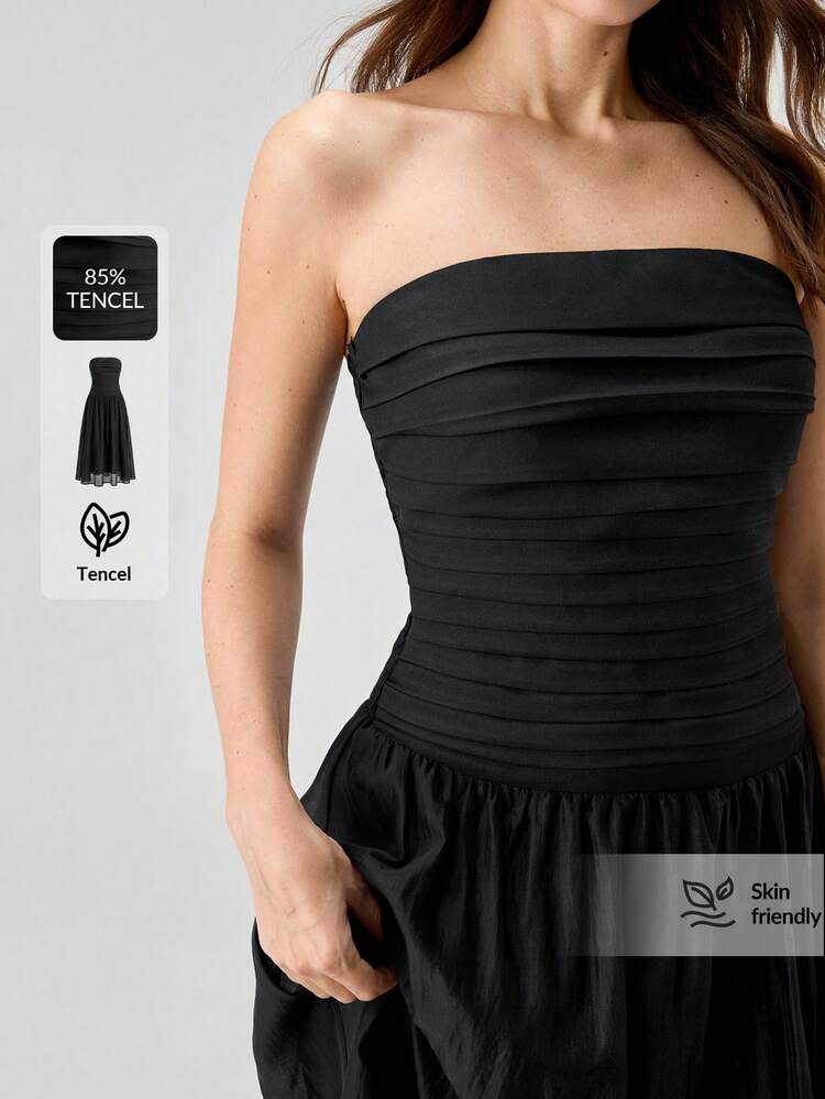 Women's Elegant Black Summer Party Dress,High-Quality Fabric,Fitted Top,A-Line Skirt,Waist Cinching,Business Casual Office Wear,Old-Money Style