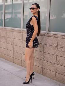 Andrea Bello 女士黑色优雅不对称荷叶边迷你连衣裙，黑色小黑裙，适合日常约会、派对、聚会、鸡尾酒会、浪漫约会、伴娘礼服、晚间外出等场合。 - 黑色 - 查看 4