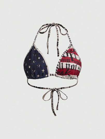 ROMWE Grunge Punk Áo bikini tam giác in hình cờ quốc gia, phong cách retro mùa hè Y2K, dành cho nữ cỡ lớn.