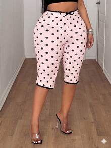 Maweii Plus Size Summer Casual Polka Dot Print Leggings - Pink - View 4