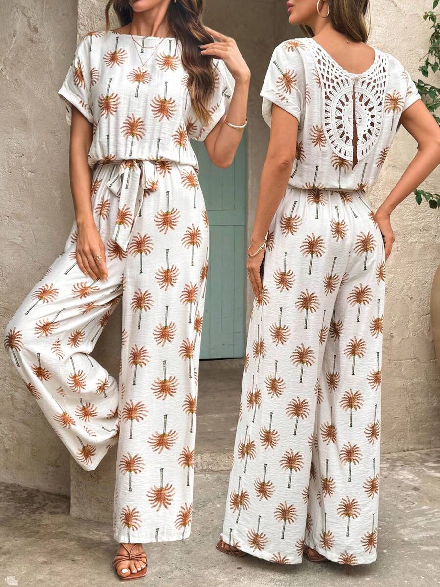 SHEIN Clasi 女士舒适夏季度假连体裤 - 杏色 - 查看 1