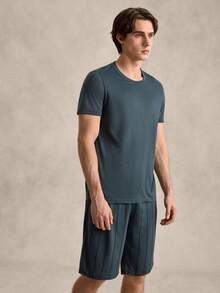 EverLounge Men Solid Tee & Striped Print Shorts PJ Set / Pajama Set - Navy Blue - View 5