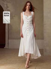 MOTF PREMIUM DAMEN 100% LEINEN MIDI KLEID, Lässig & DATE WEAR, FRÜHLING/SOMMER - Beige - Übersicht 2