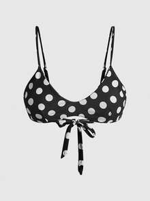 ROMWE Avant Maiô Bikini Feminino, Estilo Boêmio Fofo Preto e Branco com Estampa de Bolinhas, com Sutiã Embutido, Adequado para Férias, Praia, Piscina e Roupas Esportivas, Primavera/Verão 2026 - Preto - Visão 9