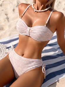 Swim Lushoire Bộ đồ bơi nữ mới với chất liệu đặc biệt, điểm nhấn là hạt cườm kim loại. - Màu Hồng baby - Xem 1