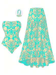 Swim Oasis Plus Size Women's Casual Beach Holiday High-End Printed Adjustable Strap Tankini Two Pieces Swimsuit - Multicolor - View 3