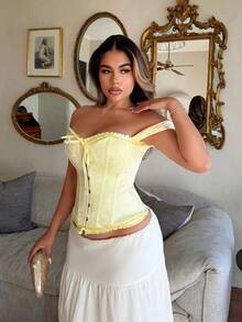Maria Perezxox 新款露肩荷叶边前系腰上衣 - 黃色 - 查看 3
