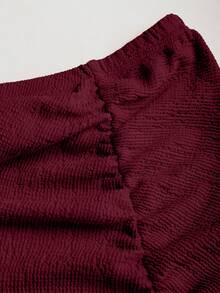 Sweetra Women's Asymmetrical Shoulder Tie Strap Ruched Crop Top And Mini Skirt 2-Piece Set - Burgundy - View 4