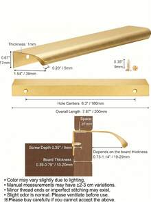 5PCS Brushed Gold Cabinet Handles, Suitable For Cabinets And Wardrobes, Sizes: 8cm/3.15in, 12cm/4.72in, 15cm/6in, 20cm/7.87in, 30cm/11.8in, Kitchen Cabinet Pulls, Drawer Pulls, Modern Concealed Aluminum Handles For Wardrobe Doors, Brushed Gold - Gold - View 4