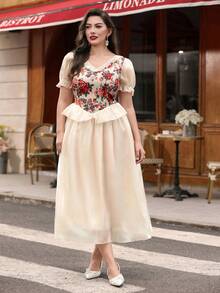 Auvina Plus Size Women's Spring/Summer Palace Style Vacation Dress, Elegant For Wedding, Birthday Party, Cocktail Party, Afternoon Tea Gathering Champagne - Multicolor - View 4