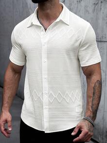 EGENSIO Men's White Plaid Textured Short Sleeve Shirt - White - View 5