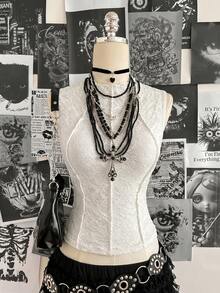 Attitoon Blusa ajustada sin mangas con textura vintage para mujer - Blanco - Ver 7