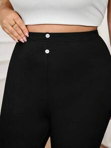 SHEIN CURVE+ 女士纯色长裤，夏季时尚之选 - 黑色 - 查看 10