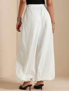 Vesra Pantalones holgados de mujer con cintura con cordón y estampado de lunares texturizados - Blanco - Ver 2