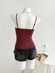 Elamini Women's Polka Dot Decorated Casual Tank Top, Suitable For Daily Wear And Vacation - Brown - View 2