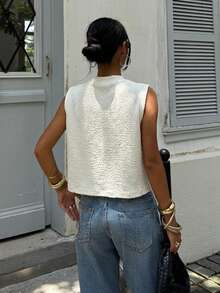 Siren Gaze Blusa de unicolor casual y versátil para uso diario - Albaricoque - Ver 2