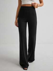 Women's Casual Solid Color Wide Leg Pants - Black - View 3