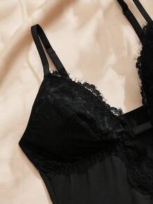 Charlaine Bộ jumpsuit ren đen cổ chữ V sâu gợi cảm dành cho nữ, không gọng, ôm sát thoải mái, không xuyên thấu. - màu đen - Xem 11