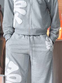 Harrin Don 男士字母印花抽绳腰宽松休闲运动裤 - 灰色 - 查看 5