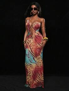 Coolane Vestido sin mangas con estampado total y calado para mujer - Multicolor - Ver 6